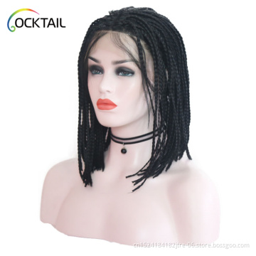 Different colors small micro box braid wig, short synthetic braided lace front wig for black women